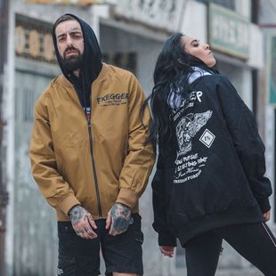 街头嘻哈工装夹克秋季骷髅头潮牌学生冲锋衣外套宽松棒球风衣服男