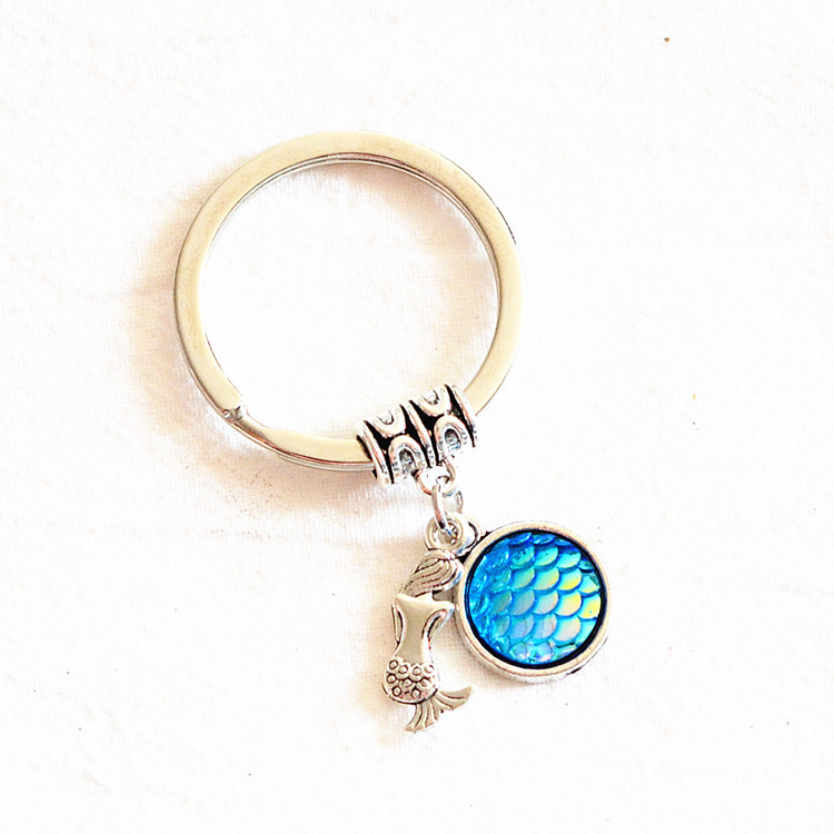 新款美人鱼鱼鳞片时光宝石钥匙圈 美人鱼钥匙扣包包挂件