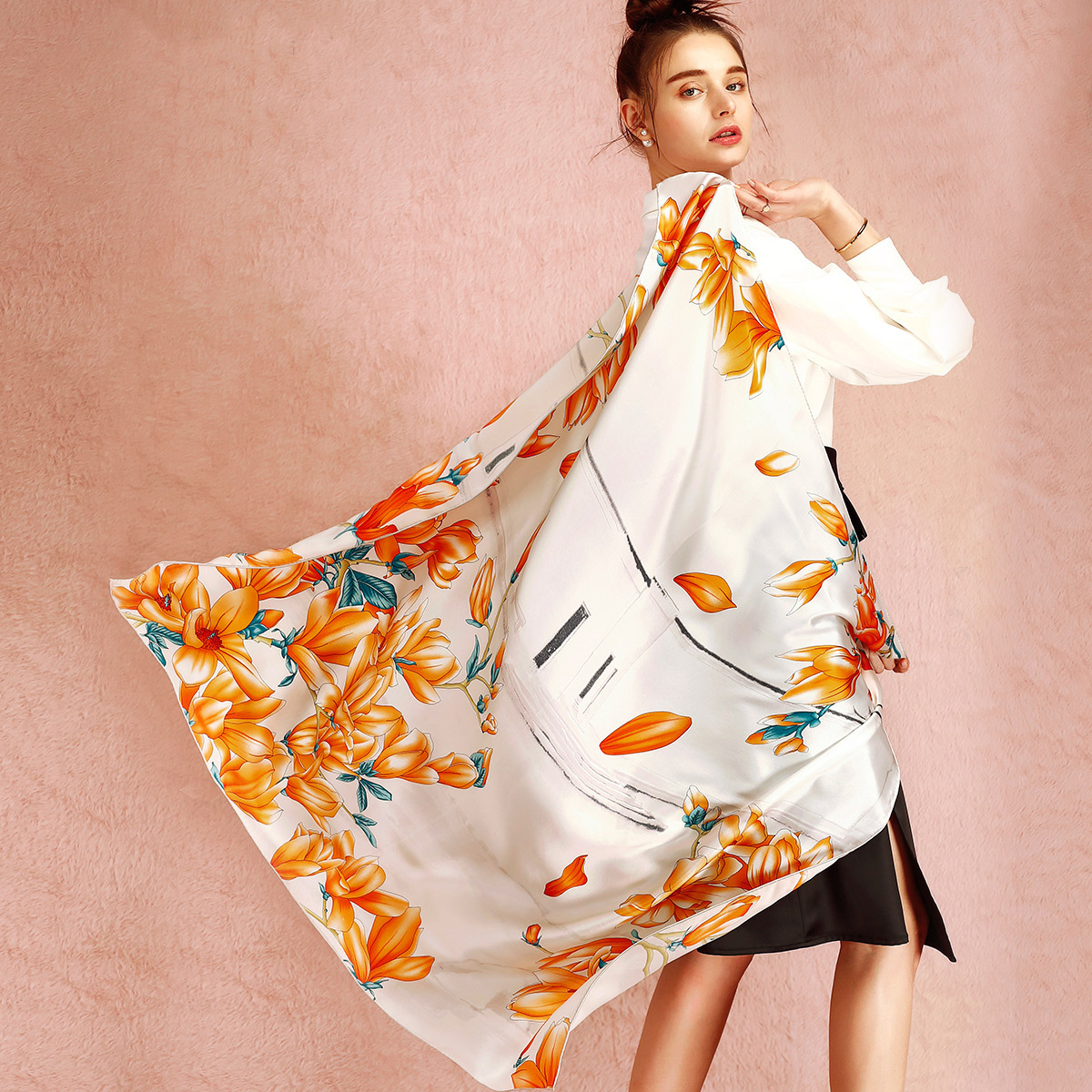 宝石蝶工厂新款杭州丝绸围巾丝巾工厂厂家定做定制女士高端丝巾