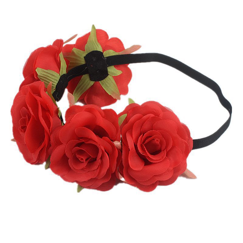 New European and American Rainbow Color Headband Artificial Rose Flower Elastic Ribbon Pride Same-Sex Holiday Garland Headdress for Women