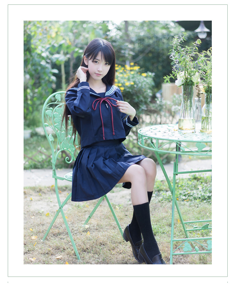 日系水手服长袖正统jk制服学生装深绀色软妹服学院风校服班服套装