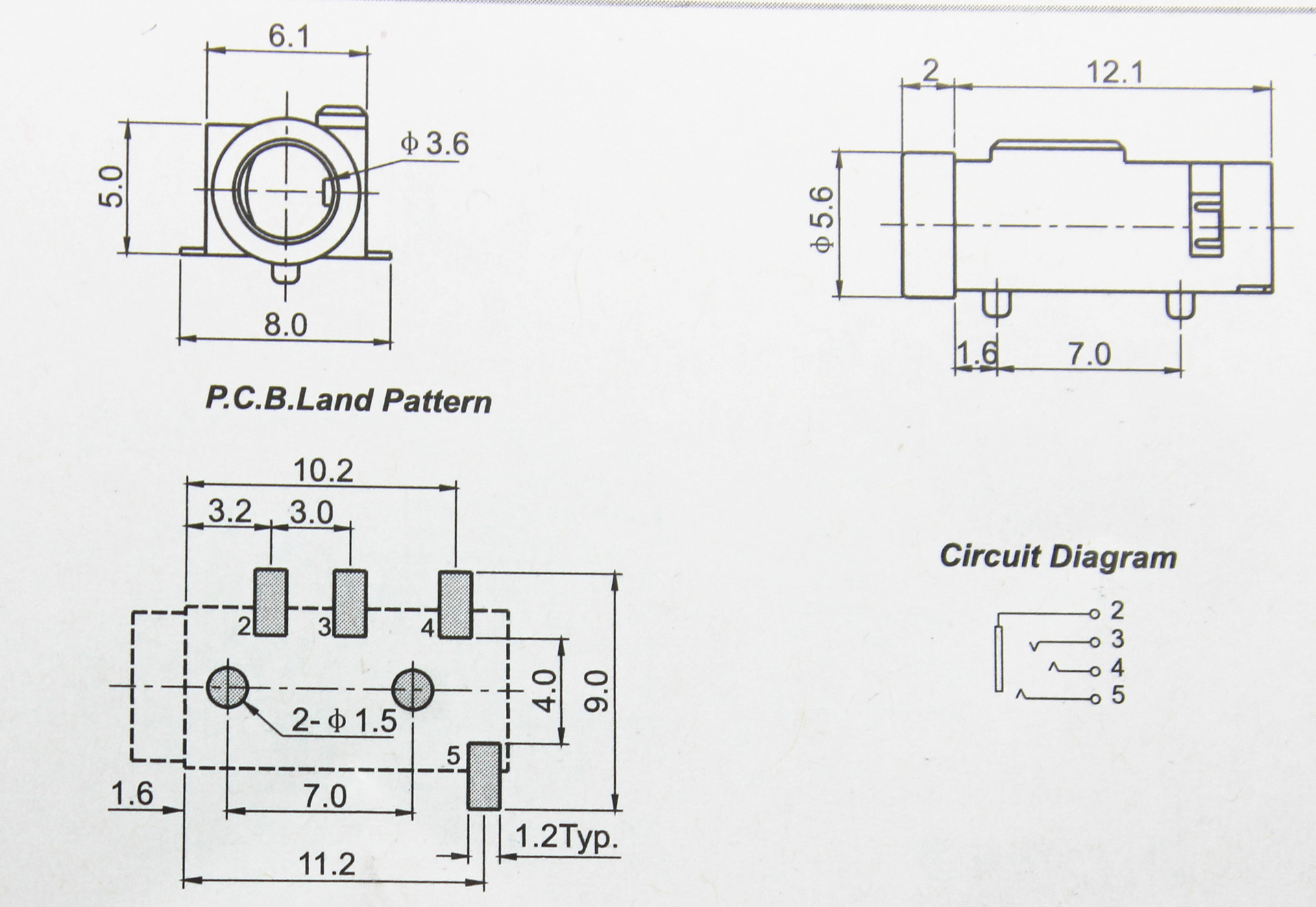 5贴片四脚耳机插座pj-320d贴片耳机音频插座