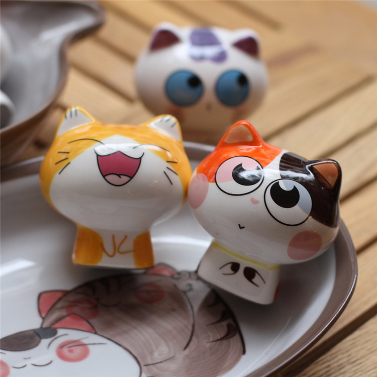 乐喵3寸卡通创意猫咪陶瓷摆件q萌可爱表情包招财猫礼品赠品18003