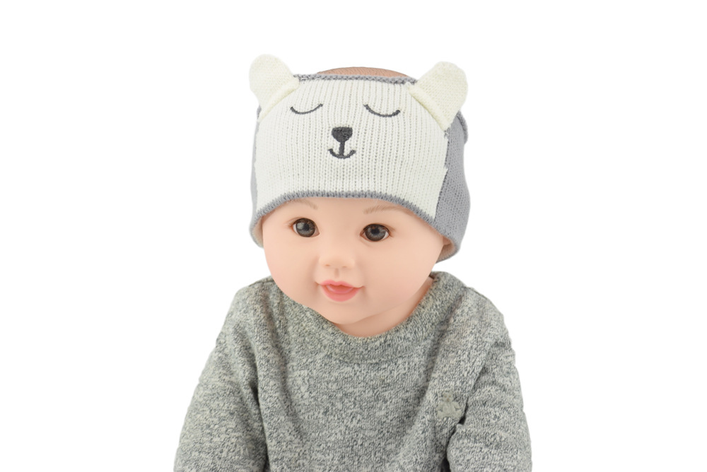 欧美ins儿童白熊毛线发带婴儿头带针织护耳头套宝宝秋冬保暖发饰