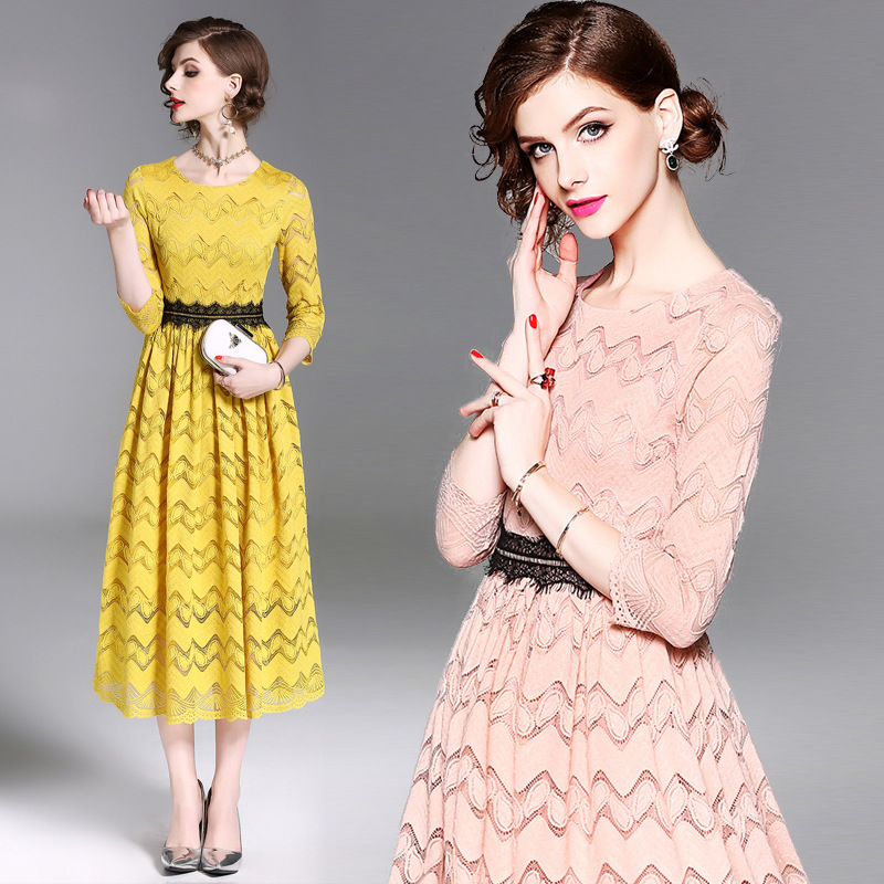 color=red></p></a>大牌 /font>蕾丝连衣裙修身显瘦中长裙外贸批发