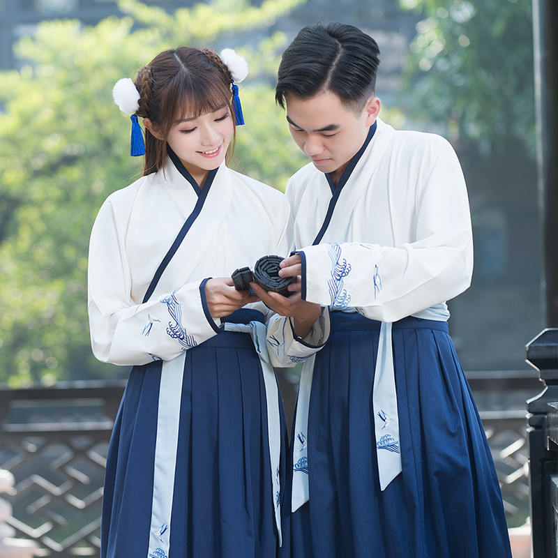 改良汉服古装大码男女同学生汉元素交领襦裙古风日常装中国风班服