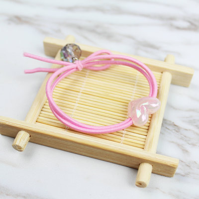 厂家批发2元店饰品韩版发饰头饰2018新款双线桃心水晶皮筋发圈