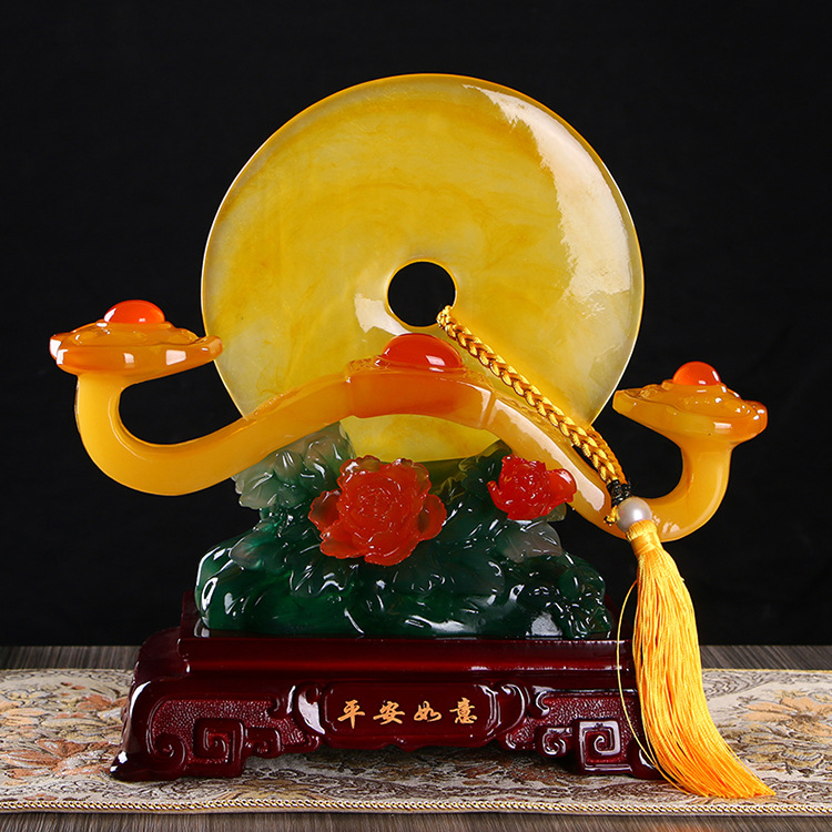 玉石平安如意平安扣摆件新中式客厅桌面摆设乔迁新居朋友开业礼品