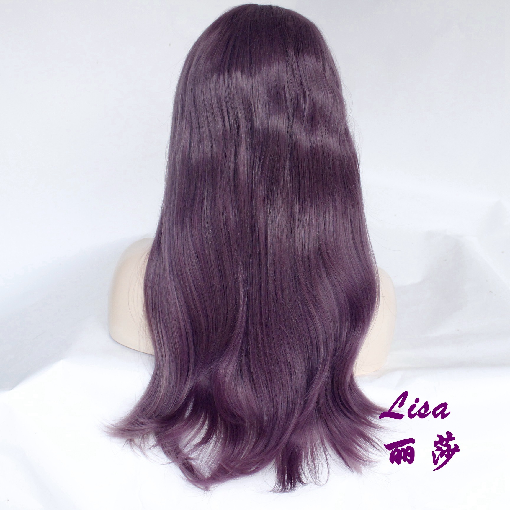 欧美新品时尚酱紫色中分长发半手钩假发化纤前蕾丝头套 外贸出口