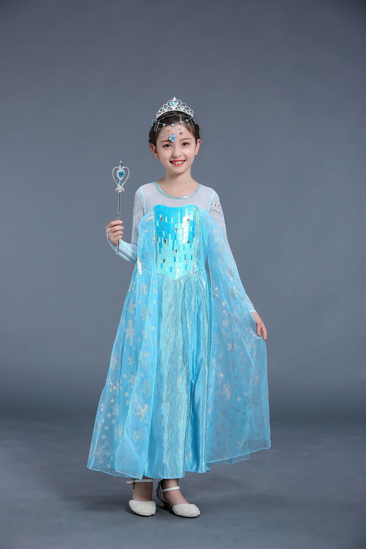 冰雪奇缘公主裙 艾莎表演服装 女童连衣裙 圣诞节一件代发童装