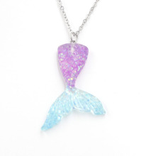 现货炫丽渐变色美人鱼项链不锈钢鱼尾吊坠项链Mermaid Necklace