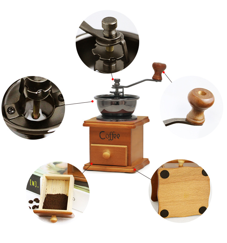 尼布咖啡研磨机迷你家用磨豆机复古原木手摇咖啡机咖啡粉碎器便携