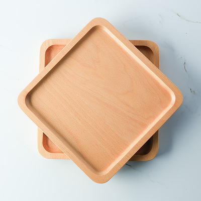 日式榉木制正方形木盘子面包盘实木质杯子托盘茶盘木碟子