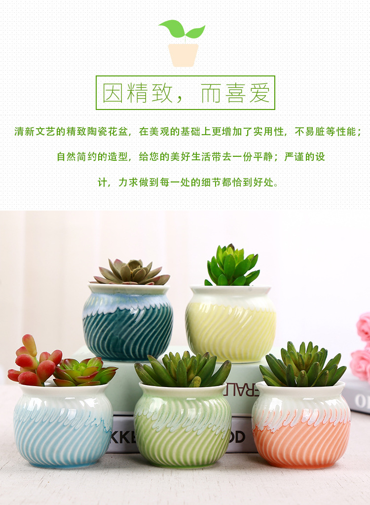 新款小清新多色几何图案波浪线条多肉花盆器皿