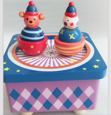 木质八音盒 小丑音乐盒儿童木制玩具娃娃人偶旋转工艺品礼品摆件