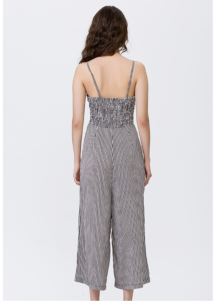 欧美性感露肩个性吊带连体宽松裤雪纺条纹连体裤