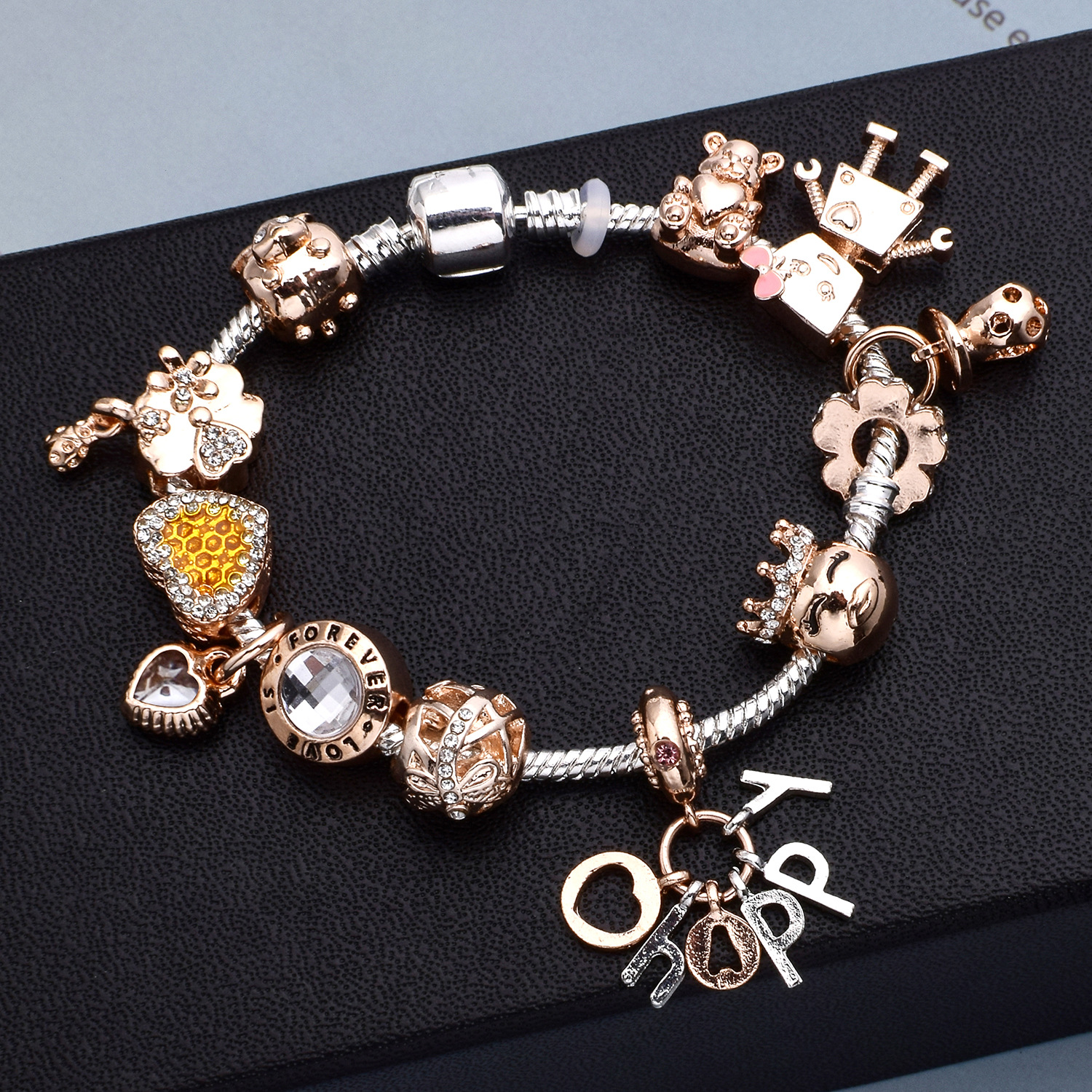 玫瑰金女士手链小贝拉机器人happy手饰欧美合金饰品厂批发