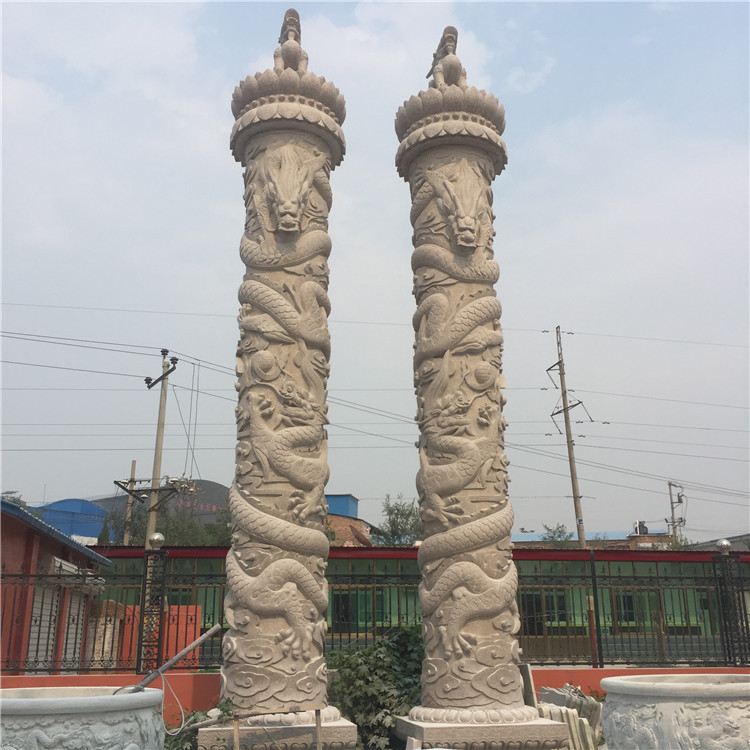 供应石雕柱子 汉白玉盘龙柱 广场景观文化石雕盘龙柱