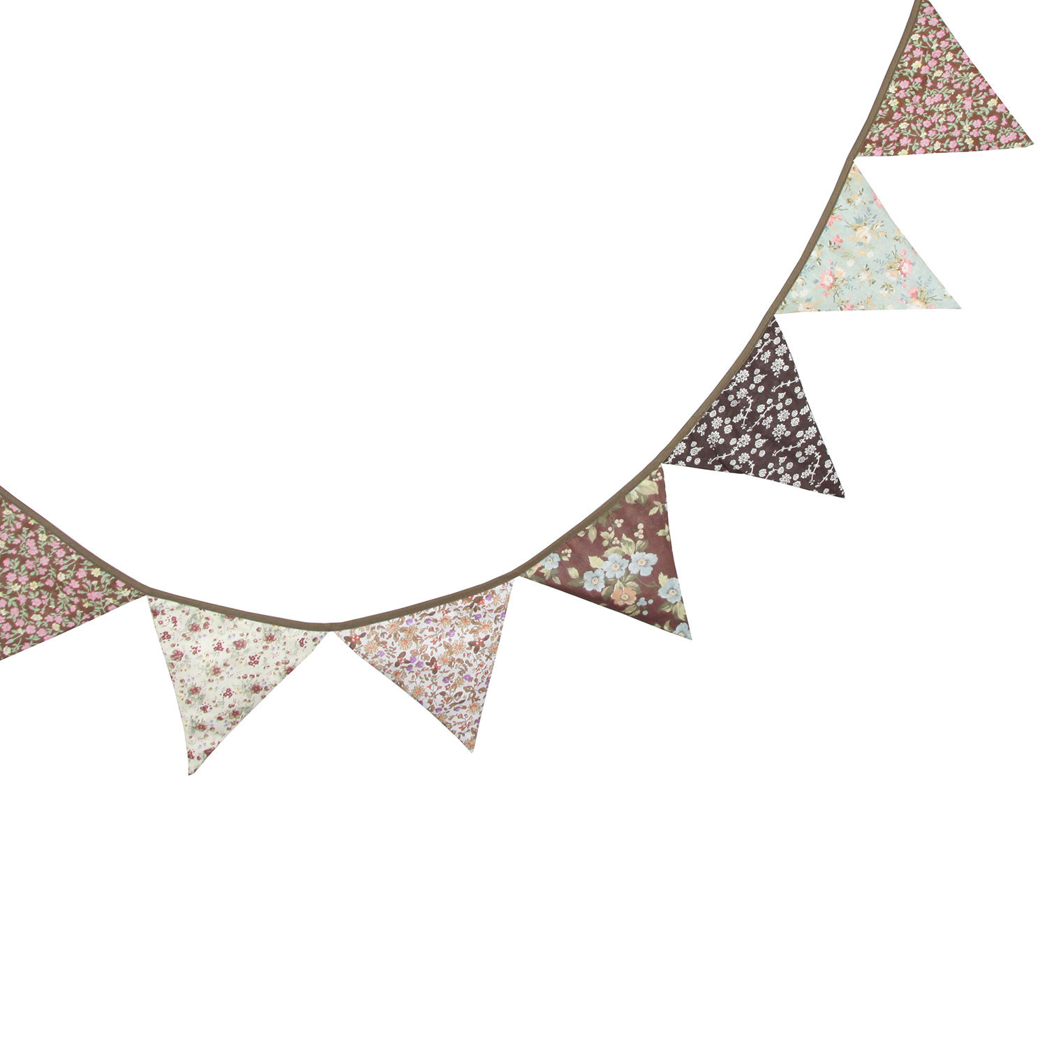 复古 咖啡 花卉 三角挂旗 全棉布三角旗 家居装饰 节假日吊旗