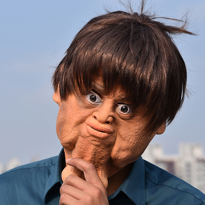 万圣节搞怪恐怖面具怪人大下巴 双下巴 面具影视道具乳胶酒吧舞会