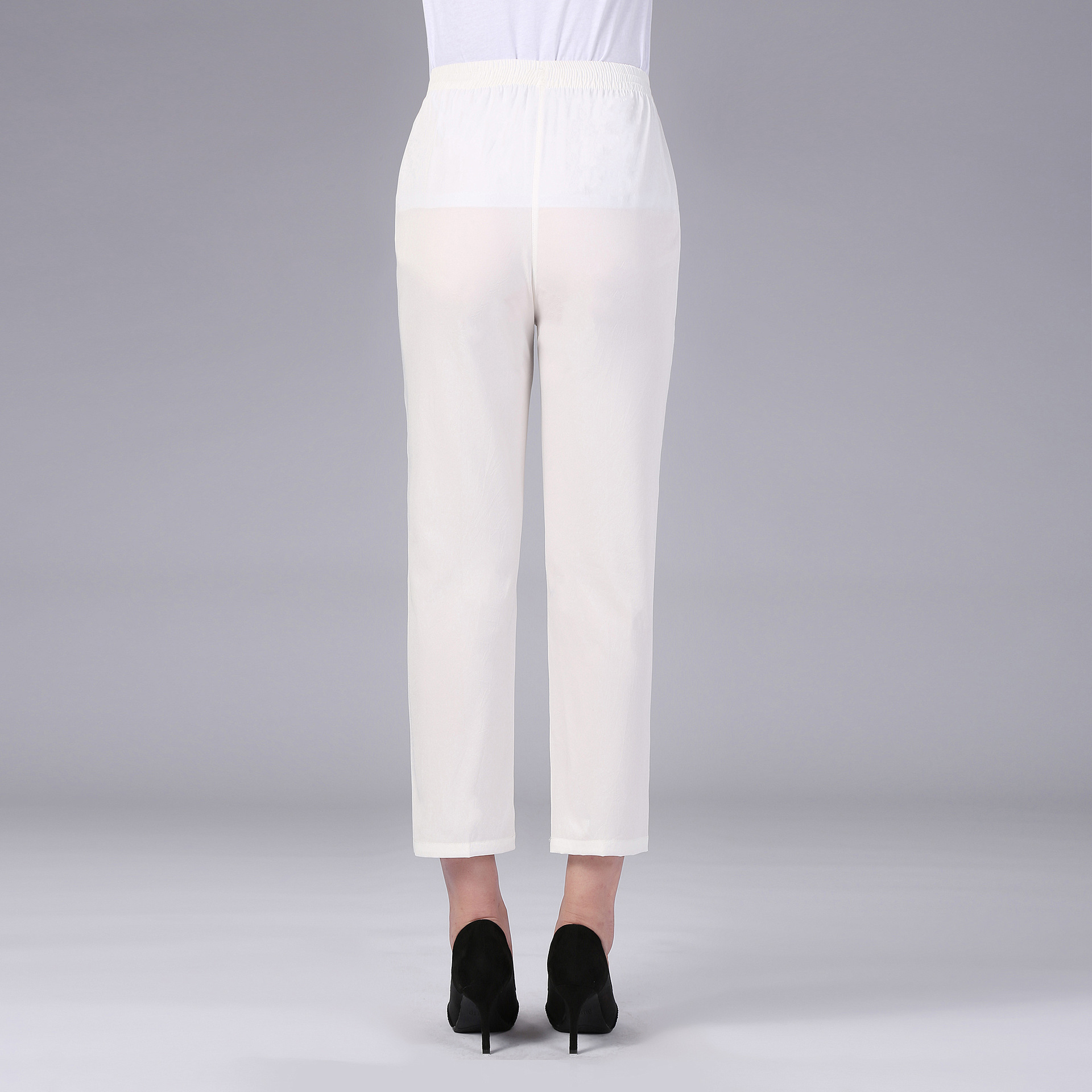 批发春夏季中老年女裤薄款高腰松紧深档直筒九分裤休闲裤长裤