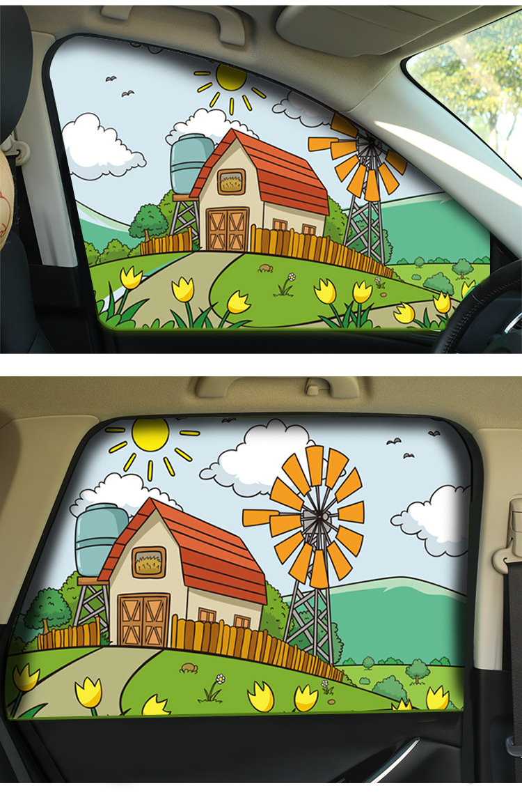 新款汽车遮阳帘车内车窗防晒隔热挡磁吸自动伸缩卡通车载遮阳挡