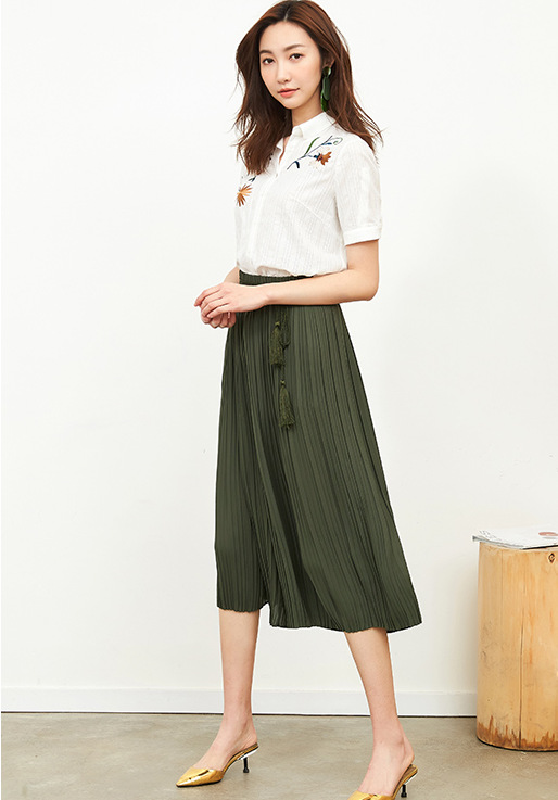 2018春夏新款百搭宽松高腰复古百褶七分休闲阔腿裤女1t000390