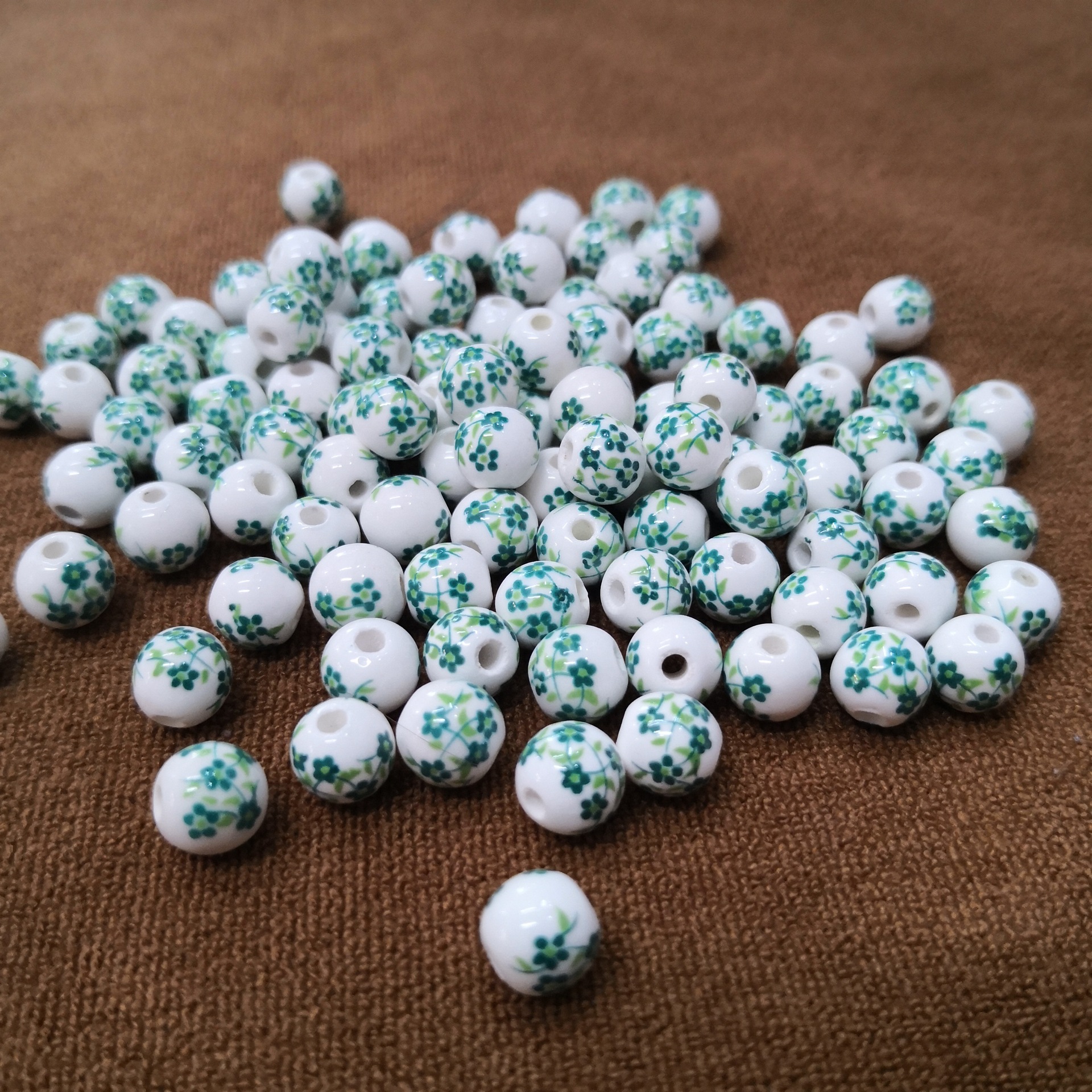 陶瓷珠子散珠 diy 8mm贴花圆珠 陶瓷饰品配件 手链项链配件 厂家