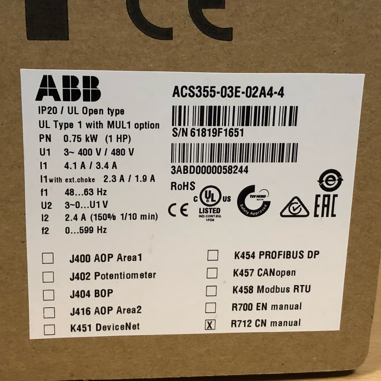 abb变频器acs355-03e-02a4-4