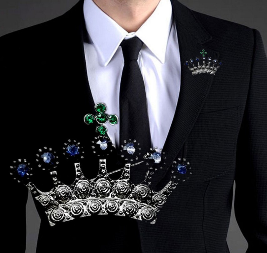 日韩版水钻皇冠男士胸针 英伦复古西装 韩国个性百搭情侣款