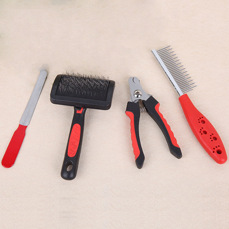 Summer Dog Hair Comb Dog Brush Dog Beauty Four-Piece Comb Brush Nail Scissors File Cleaning Set Factory Direct Sales