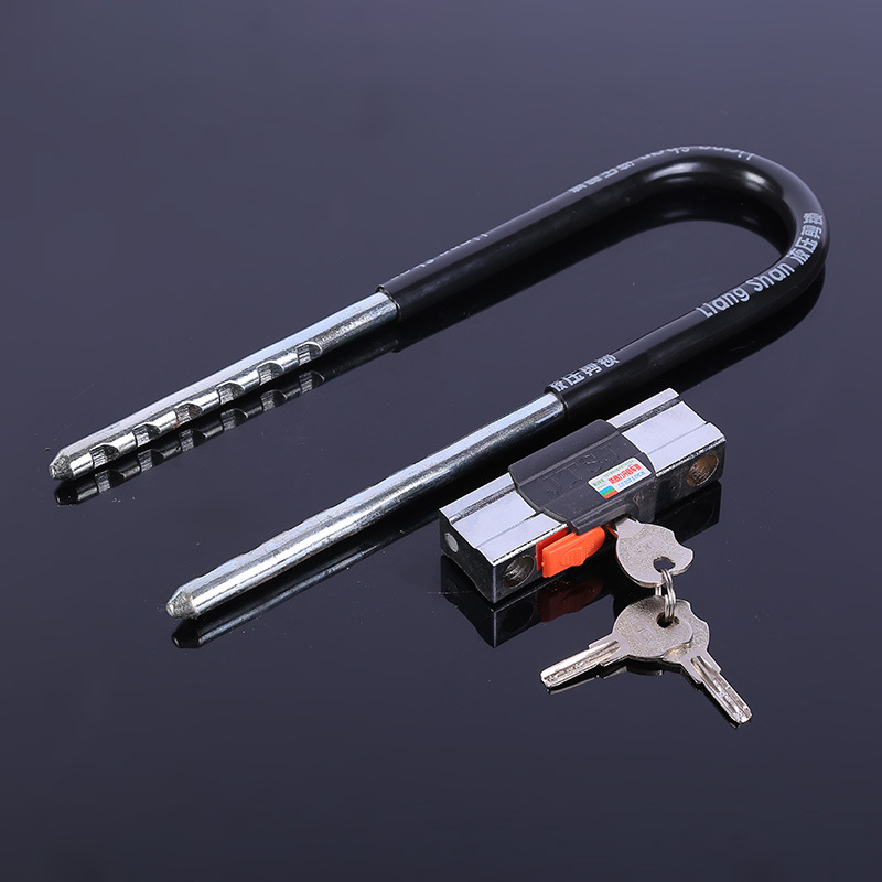 350mm升级加粗版大叉锁玻璃门u形插锁 包胶合金u型防盗双门锁