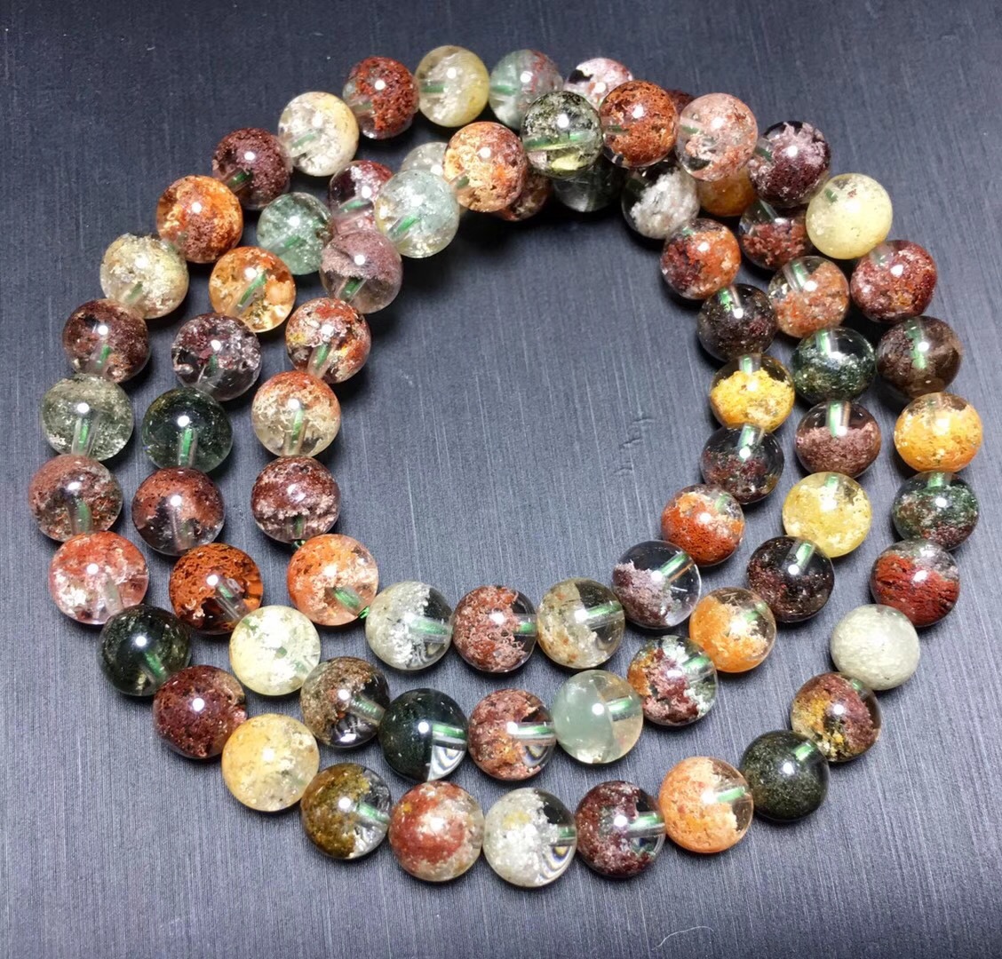 四季幽灵手串巴西天然彩幽灵聚宝盆3圈手串四季幽灵厂家批发