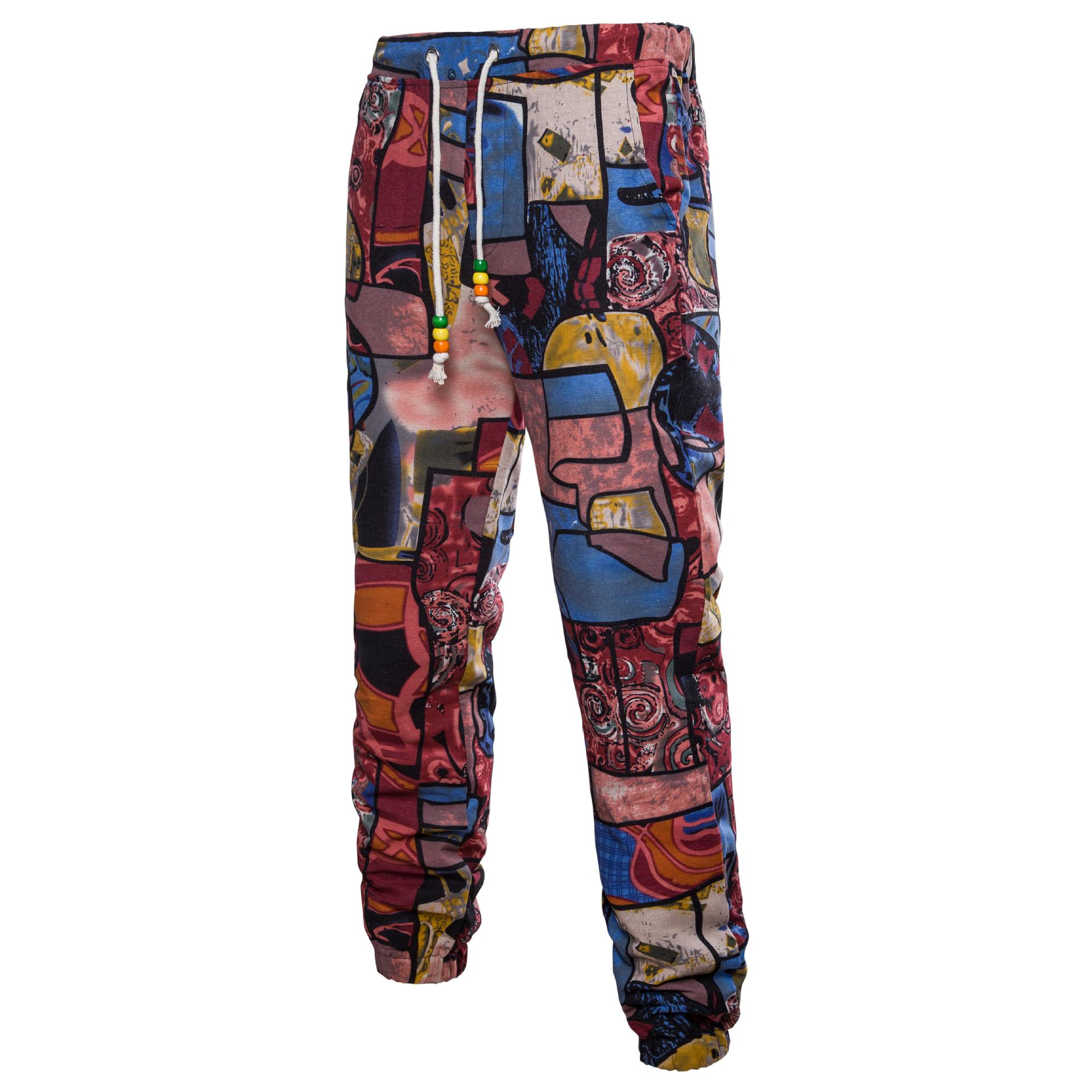 外贸新款男士时尚休闲中国风花裤大码腰带装饰民族风裤子k13