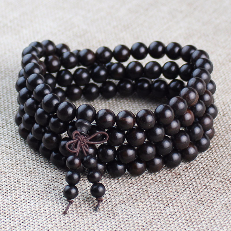 黑檀木佛珠手链108颗6/8mm多层男女饰品礼物紫光檀木乌木原料