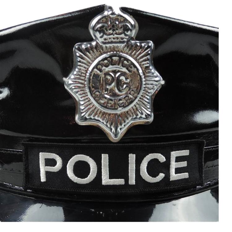 现货派对警察帽黑色刺绣police字母皮革帽,皮警帽,军帽,八角帽