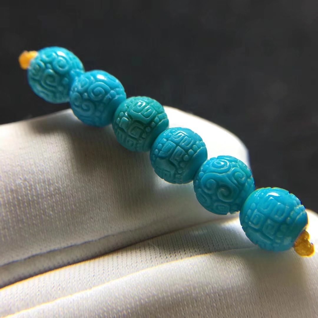 湖北原矿高瓷蓝玉化绿松石回纹弟子珠批发 天然工厂价格