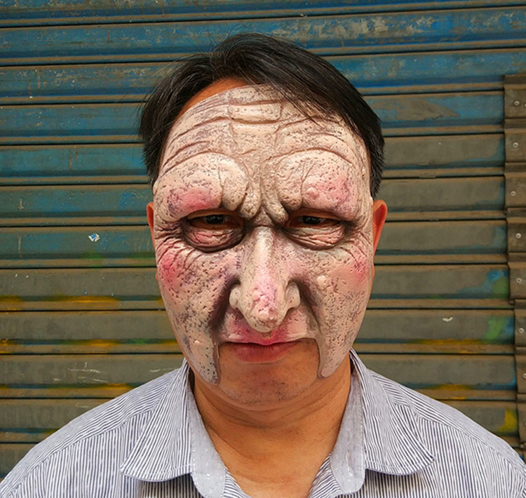 厂家直销万圣节恐怖乳胶面具 半脸小老头面具 酒吧派对恶搞面具