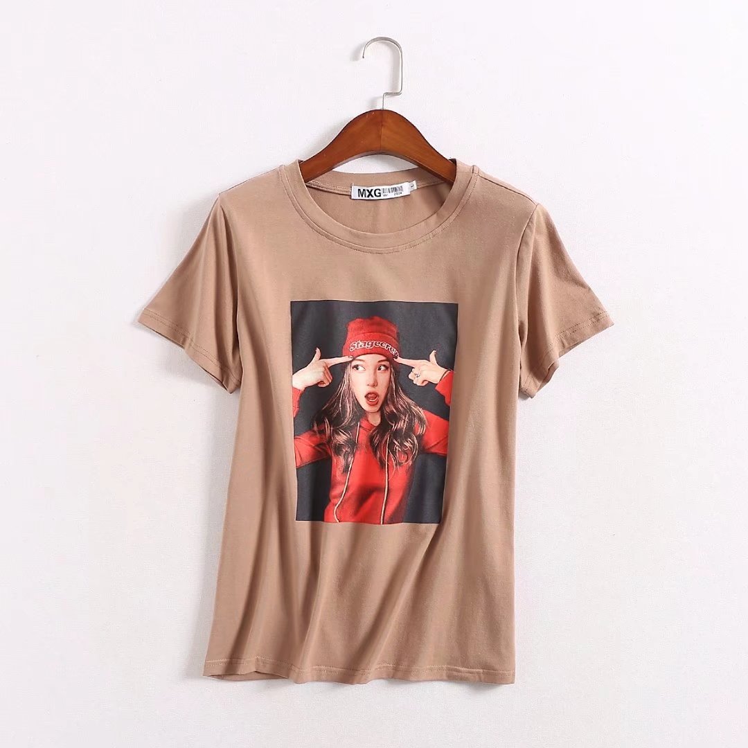 大码加肥加大2018春夏新款胖mm欧美数码直喷印花短袖t恤106 8067