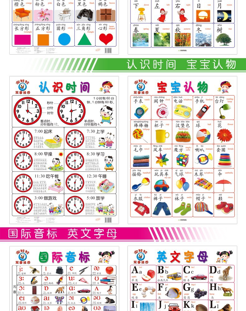 婴幼儿童启蒙认知数看图识字挂图无声全套宝宝早教墙贴画拼音卡片
