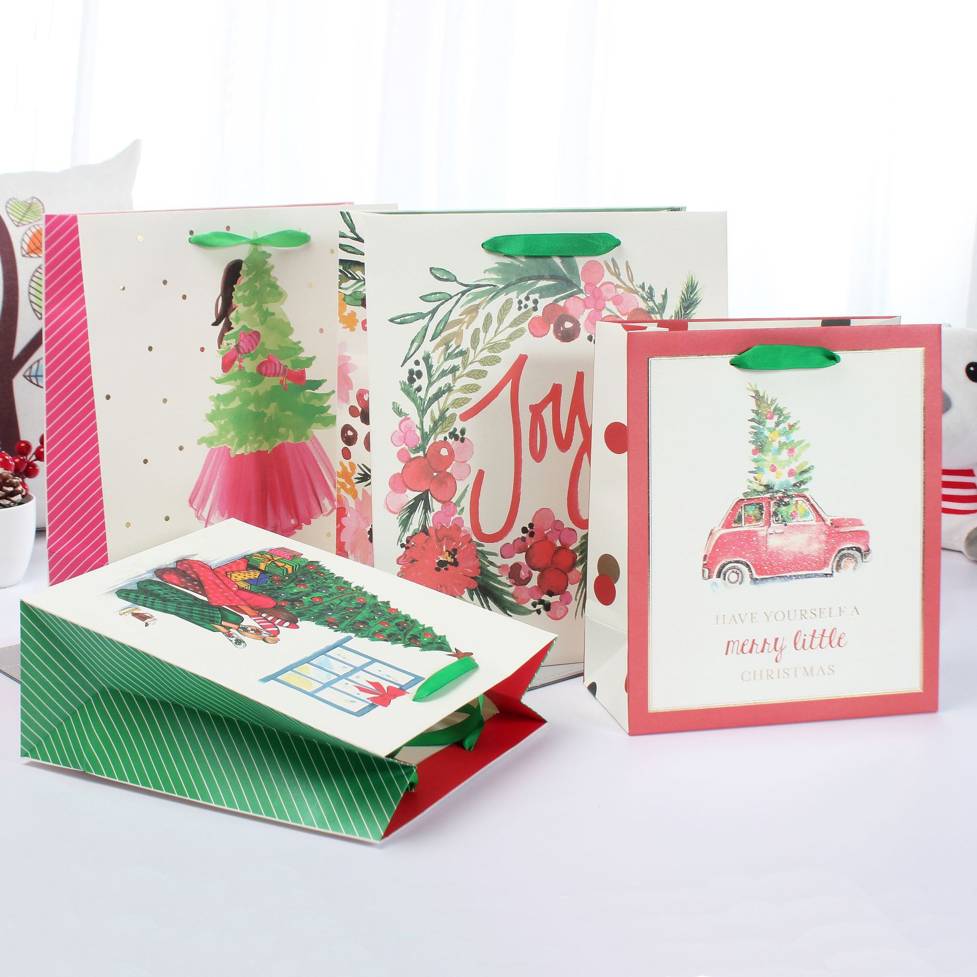 博客司现货手提袋 圣诞系列纸袋 圣诞树包装袋 服装手提袋定制