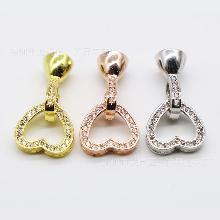 925银饰品配饰件心形扣镶钻扣项链扣手链扣搭扣diy手工活龙虾扣