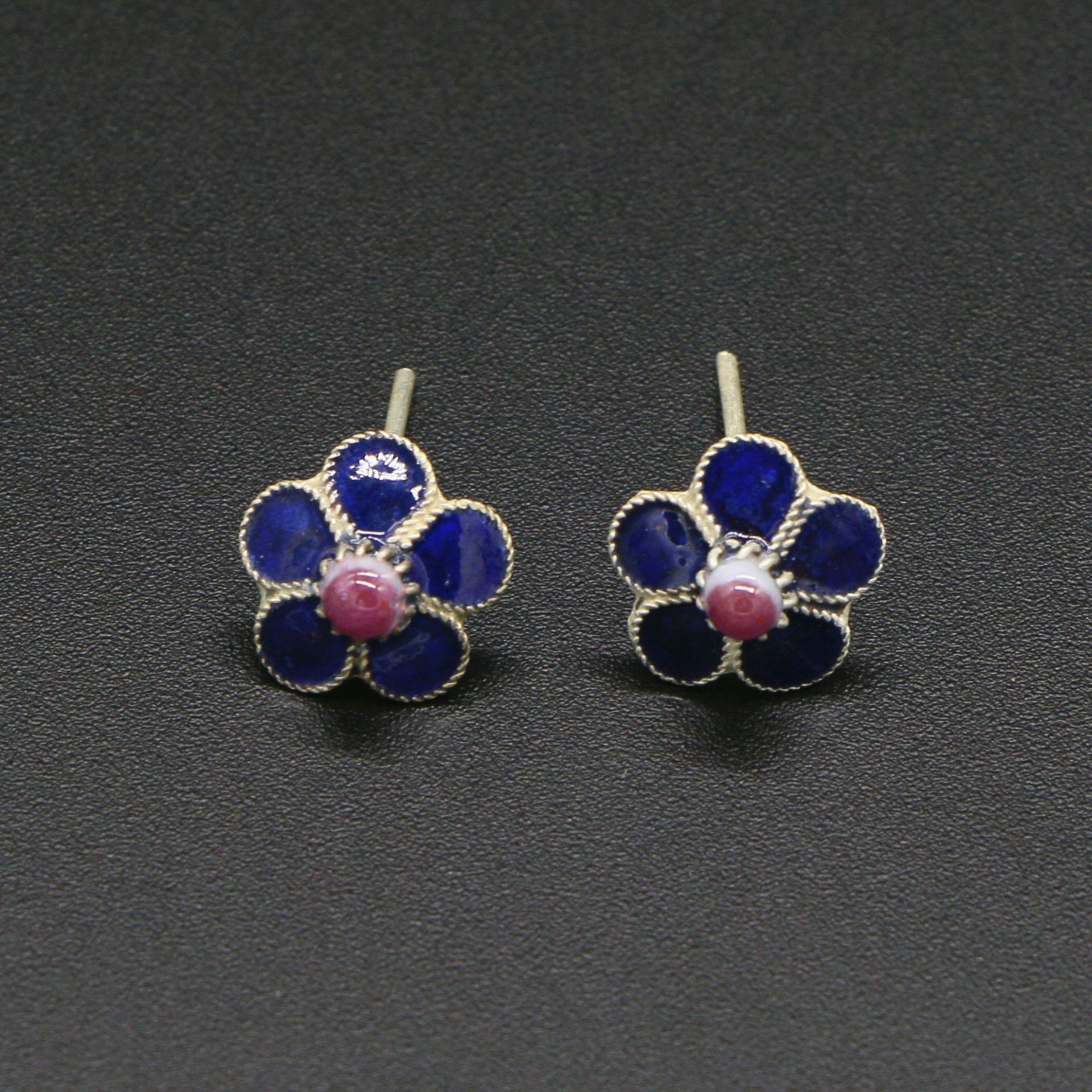 景泰蓝耳钉烧蓝珐琅镀厚银复古民族风耳饰