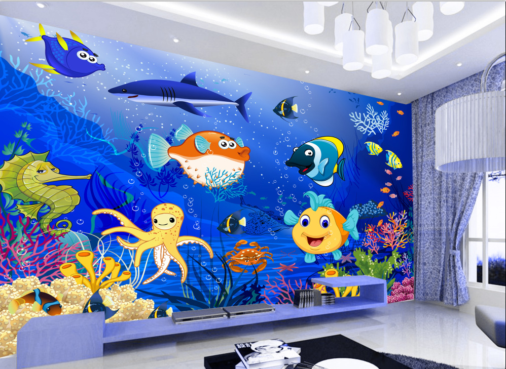 5d海底世界墙纸情侣主题房酒店宾馆壁画海洋背景墙ktv游泳馆壁纸