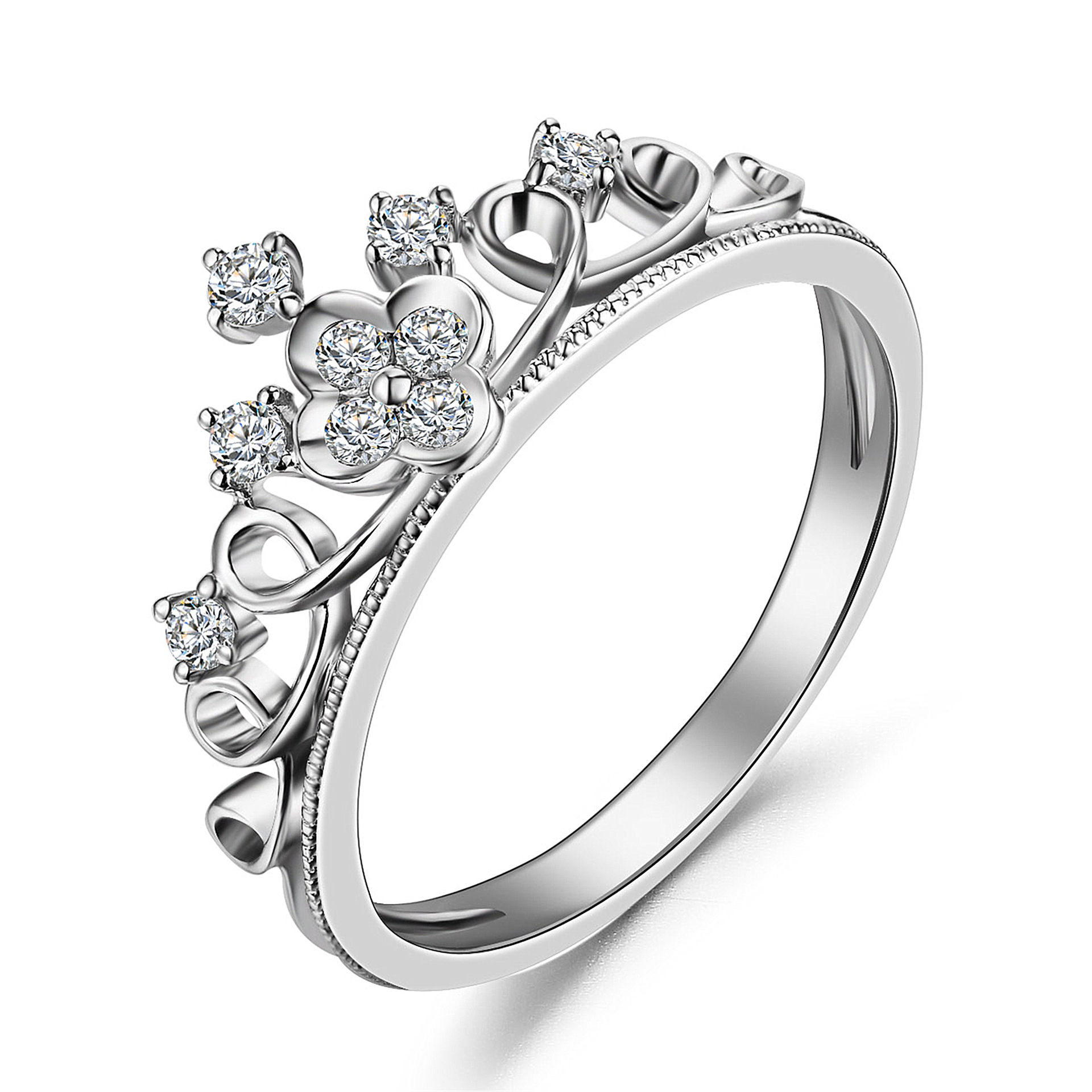 新款皇冠钻石戒指女韩版简约个性锆石戒指开口可调节 戒指 批发