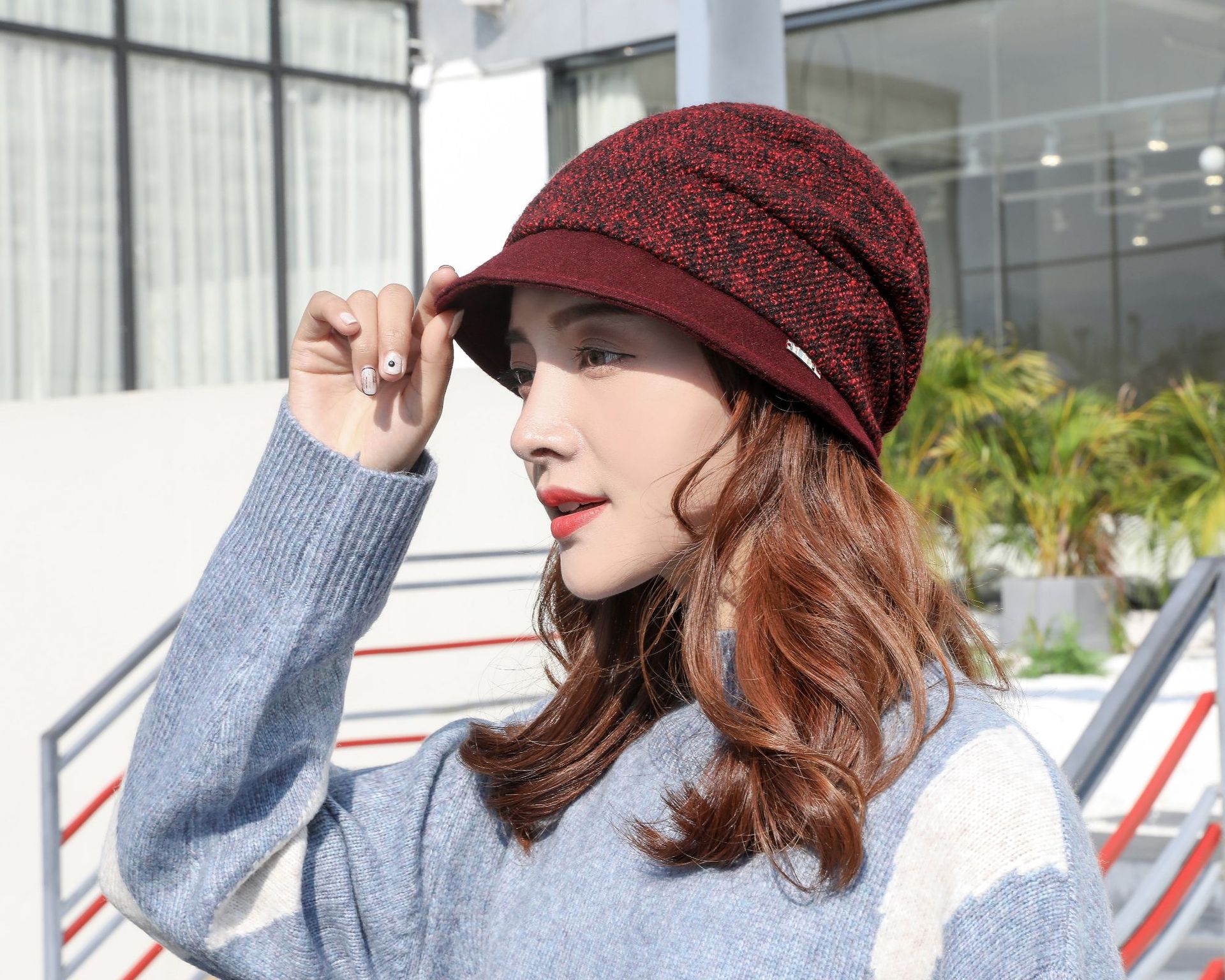 秋冬新款帽子女时装帽羊毛八角帽保暖鸭舌帽韩版潮布帽休闲妈妈帽