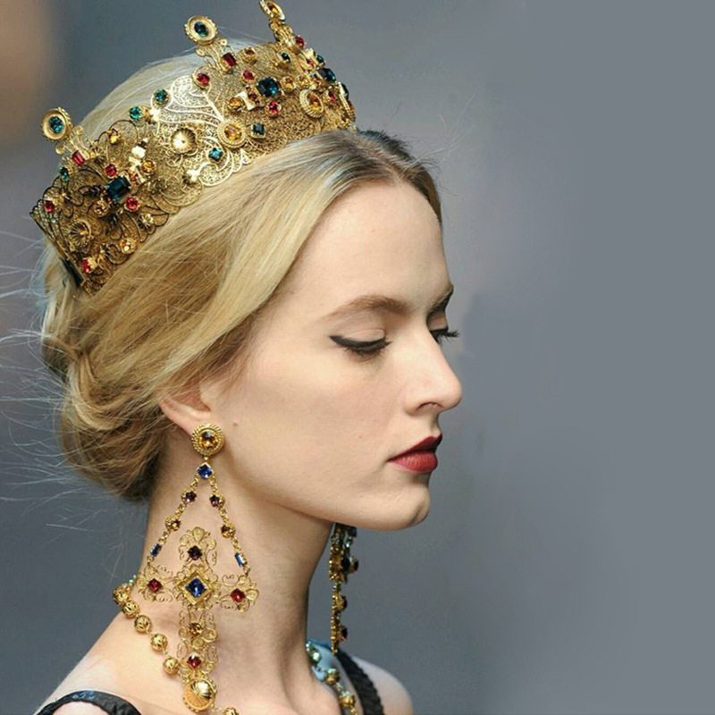 婚庆饰品 欧美皇冠发箍耳环套装 巴洛克宽头箍新娘拍照发卡耳坠