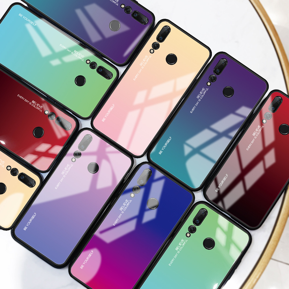 适用华为nova4渐变玻璃手机壳防摔全包华为nova4硅胶手机保护套壳