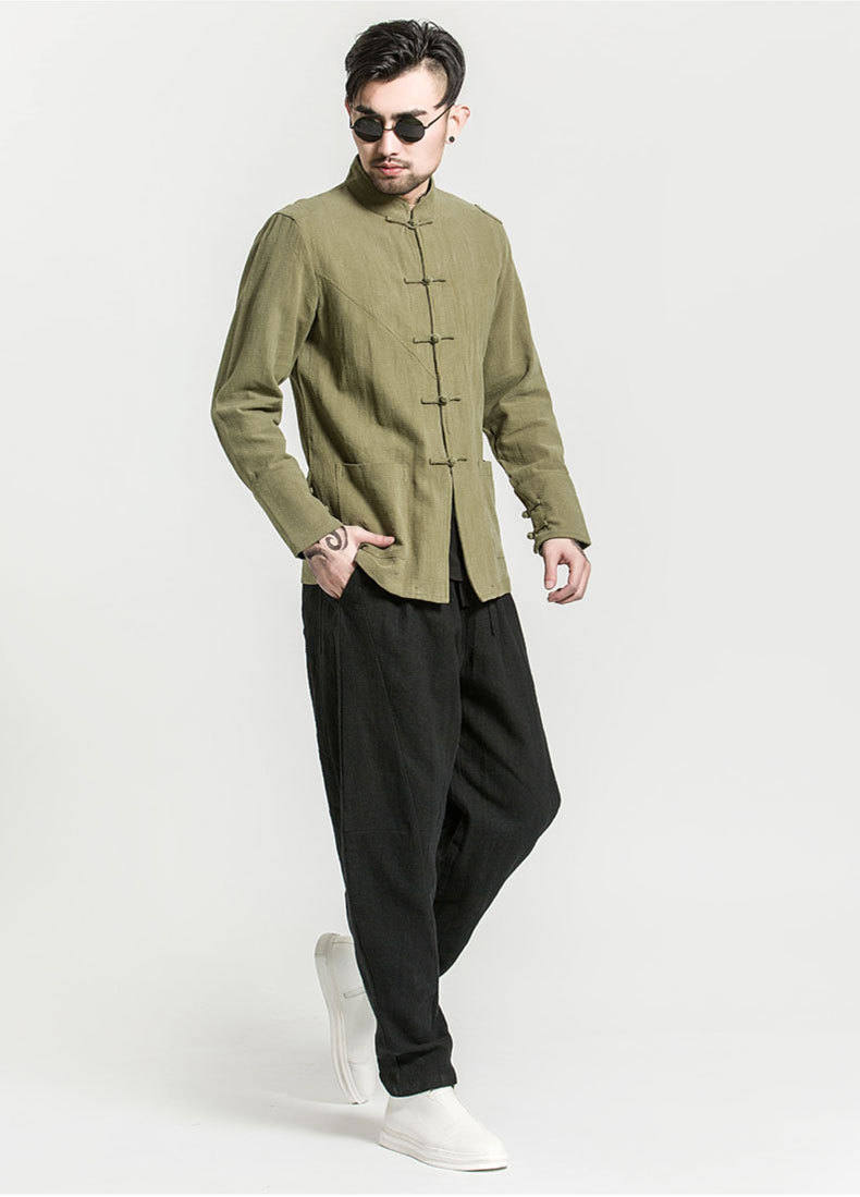 亚麻唐装男士禅服外套青年中式棉麻汉服民国宽松文艺居士茶服大码
