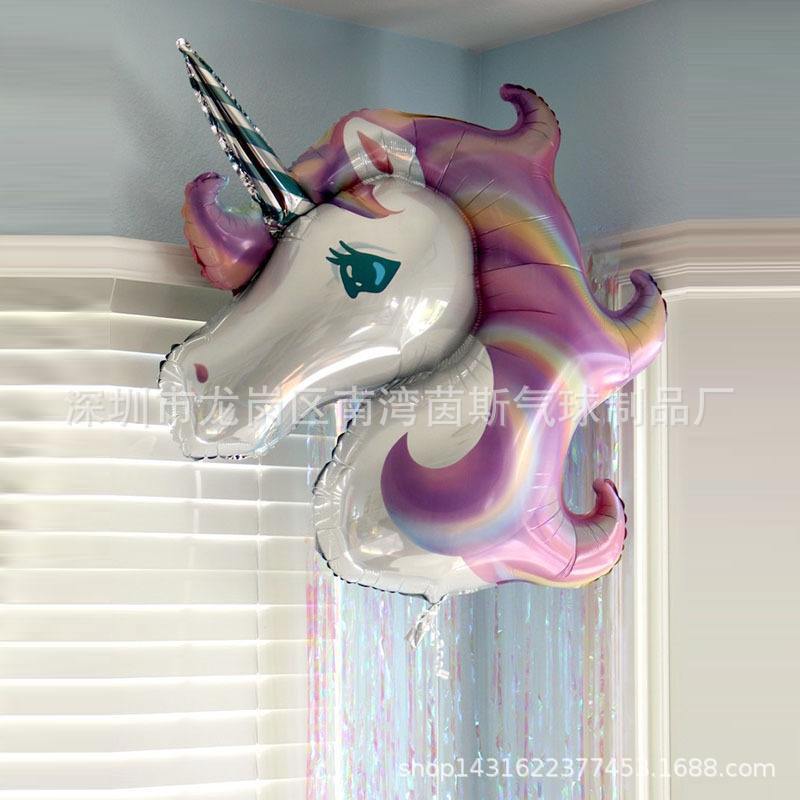 Large Rainbow Unicorn Unicorn Horse Balloon Cartoon Aluminum Foil Aluminum Film Color Purple Polly Horse Head Balloon Manufacturer